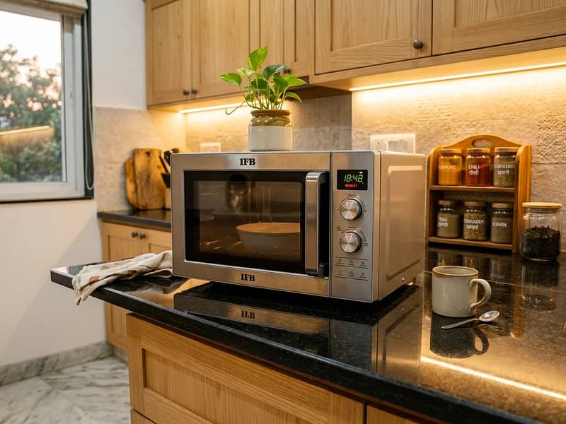 Technician repairing microwave oven internal turntable mechanism and heating coil
