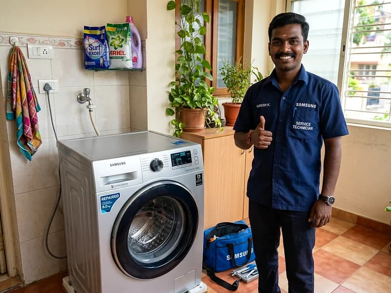 Customer satisfaction handover following premium Hitachi appliance service in India