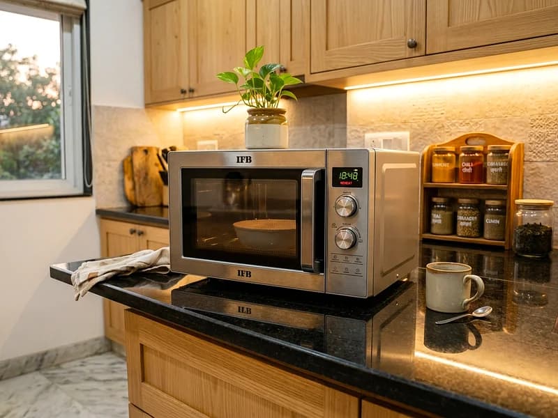Technician testing electronic keypad membrane and microcontroller on microwave oven