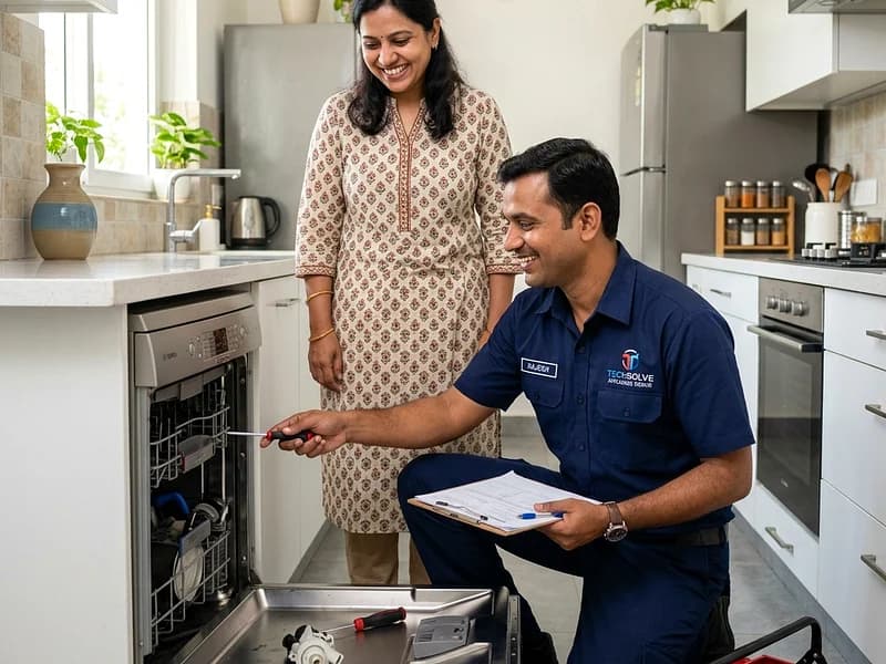 Customer in Noida receiving verified repair receipt for Sharp appliance service